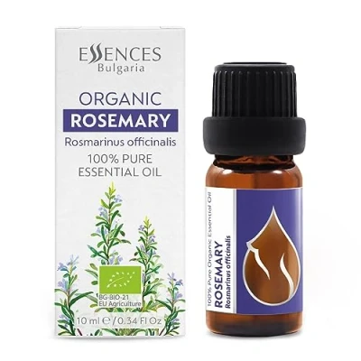 Image of Essences Bulgaria Organic Rosemary Essential Oil 10ml Rosmarinus officinalis 100% Pure and Natural Undiluted Therapeutic Grade Family Owned Farm Steam Distilled Non GMO Vegan