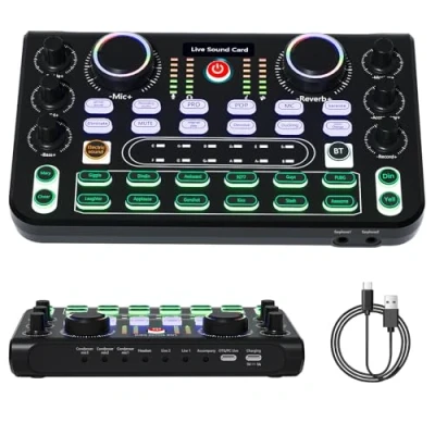 Image of Rubehoow Podcast Equipment Bundle, Live Sound Card and Audio Interface with DJ Mixer Effects Voice Changer, Individual Channel Design, Streaming, Over, PC, Recording Studio Gaming