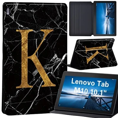 Image of Case for Lenovo Tab M10 TB X605F/ X605L/ X505F/ X505L Leather Stand Cover 10.1 Inch Tablet (letter K on black marble)