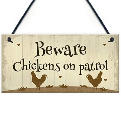 Image of RED OCEAN Funny Chicken Sign Chickens On Patrol Coop Hen House Garden