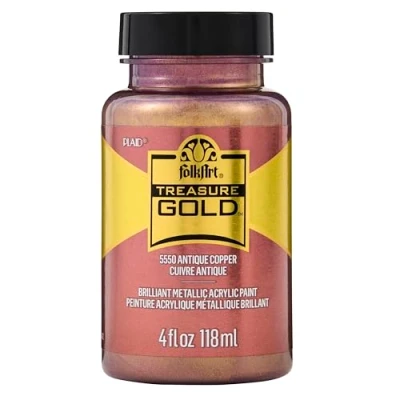 Image of Plaid PE5550 Folk Art Treasure Gold Acrylic Craft Paint, Antique Copper, 5550
