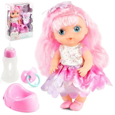 Image of Bibi Doll Realistic Baby Girl 12&quot; With Big Eyes &amp; Lifelike Functions Water Bottle, Potty, Dummy Drinking Wet Features Dolls For Girls Accessories