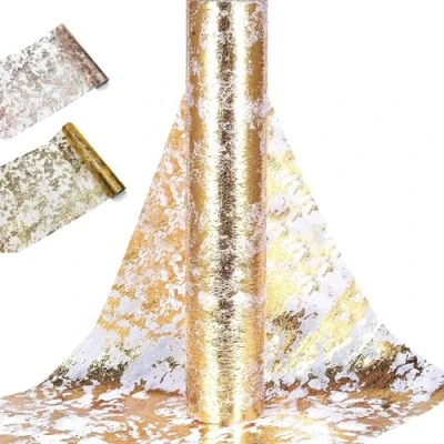 Image of YDNURSCT Table Runner Gold, 2 Pieces Shiny Gold Tablecloths Decorative Fabric Polyester Decoration Ribbon Metallic DIY Gifts for Advent Christmas Carnival Christening Birthdays Wedding