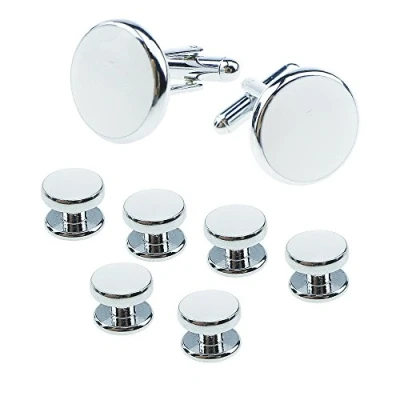 Image of Cufflinks for Men 8pcs Mens and Studs, Tuxedo Shirt Studs Set Wedding Valentines Festival Birthday Anniversary Graduation Gift (White)