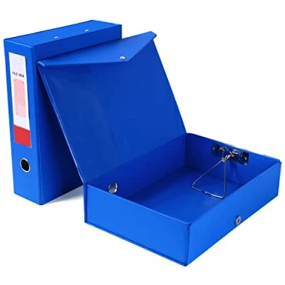 Image of Srvnpioy 2 Pack Box Files 88mm Spine, Plastic A4 Archive Folders Lock Spring with Ring Pull and Catch, File Organiser Holders Document for School Office Stationery, Blue