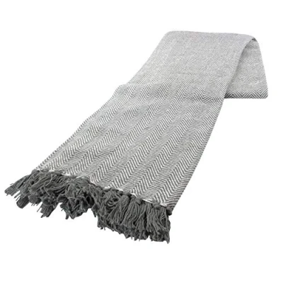 Image of Country Club Throw Large Sofa Chair and Bed Decorative Throwover Grey White Stylish, Grey/White, 127 x 152 cm