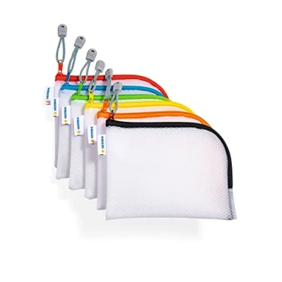 Image of HERMA 20019 Zip Pocket Travel Case A6 Set of 10 Transparent (19 x 14 cm) Small Lockable Clear Bag with Zipper for Mobile Phone, Charging Cable, Cosmetics, Pens, Toiletry in Vari