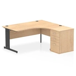 Image of Impulse 1600 RH Crescent Desk Maple/Black Cable Managed Leg 600 DH Ped