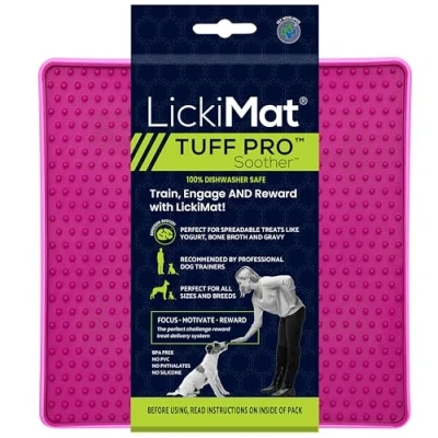 Image of LickiMat PRO Tuff Soother for Dogs, Heavy Duty Dog Lick Mat, Calmer, Alternative to Puzzle Toys and Slow Feeder Bowls. Perfect Peanut Butter, Yoghurt, Healthy Treats Distraction. (Pink)
