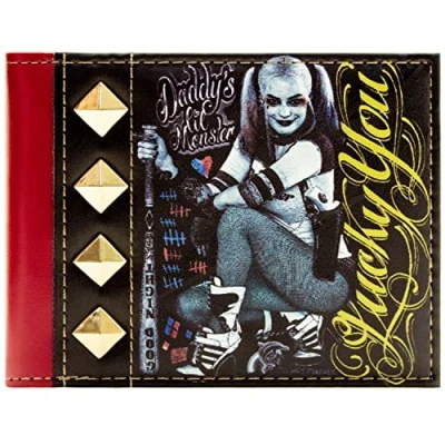 Image of Harley Quinn Daddy&#039;s Lil Monster Lucky You Studded Wallet Bi Fold ID &amp; Card Holder, Multicolor