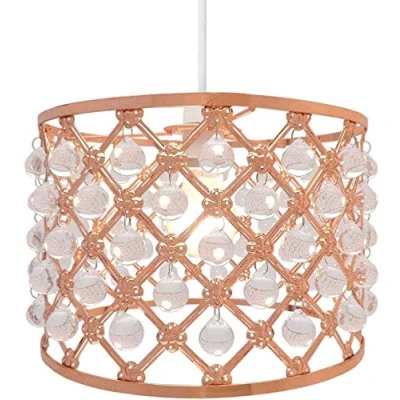 Image of Chandelier Style Ceiling Light Shade Droplet Pendant Acrylic Crystal Bead Luxury (Sparkly Copper)