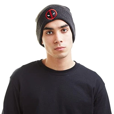 Image of Marvel Men&#039;s Deadpool Logo Beanie Hat, Grey (Charcoal CHA), One (Size:ONE Size)