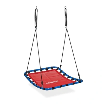 Image of Relaxdays 10042419 Nest Swing, Rectangular, Kids &amp; Adults, Max. Load 100 kg, Height Adjustable, WXD 76 x 103 cm, Garden, Red