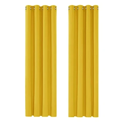 Image of Deconovo Blackout Curtains Thermal Insulated Room Darkening Eyelet Energy Saving Super Soft for Bedroom 55 x 110 Inch Mellow Yellow 2 Panels