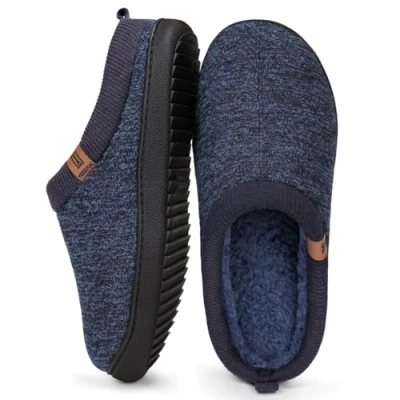Image of MERRIMAC Men&#039;s slip on Slippers Comfy Memory Foam Non Indoor House Shoes Navy Blue,9/10 UK