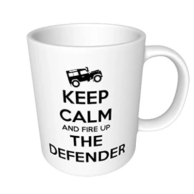 Image of Top Banana Gifts Keep Calm and Fire Up The Defender Ceramic Photo Mug