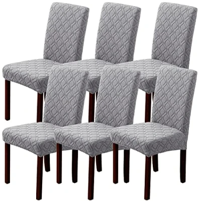 Image of LANSHENG Dining Chair Covers, Stretch Covers for Chairs 6, Removable Washable Seat Slipcovers Room, Kitchen (Set of Light Grey)