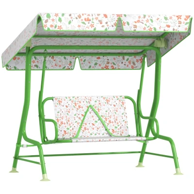 Image of AIYAPLAY Kids Garden Swing Seat, Outdoor Chair with Adjustable Canopy, Safety Belt, 2 Seater Hammock Bench for Patio, Porch, Garden, Green