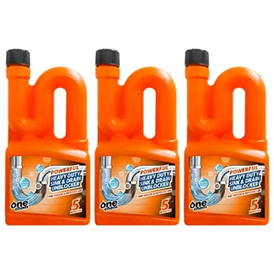Image of One Chem Heavy Duty Sink and Drain Unblocker 3 x 750ml Powerful formula for indoor outdoor use
