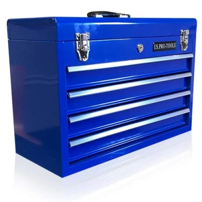 Image of HDmirrorR Original US PRO TOOLS Tool Box Cabinet 4 Drawer Hand HELD Chest Portable Blue