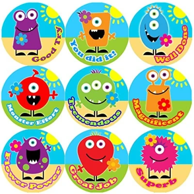 Image of 144 Monster Flowers Praise Words 30mm School Reward Stickers for Teacher, Parent