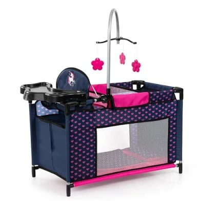 Image of Bayer Design 62654AA doll bed with integrated high chair, changing table, mobile, hangers, accessories