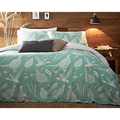 Image of Creative Cloth Moorland Birds Duvet Set, Polycotton, Green, Superking