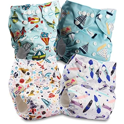 Image of Littles and Bloomz Baby Reusable Pocket Nappy Cloth Diaper, Standard Popper, 4 Nappies, FLP2 0403