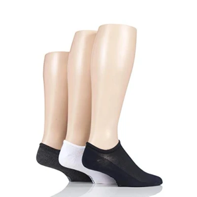 Image of 3 Pair White / Navy Grey Melange Bamboo Mesh Loafer Liner Socks Men&#039;s 7 11 Mens SOCKSHOP