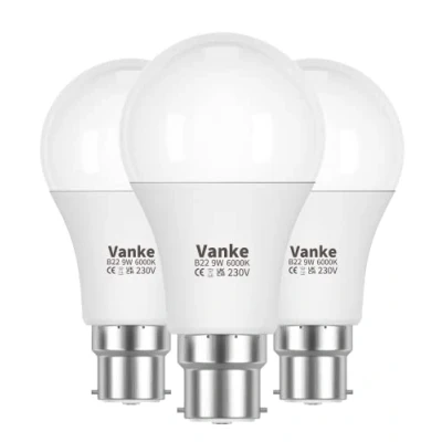Image of Vanke Bayonet Light Bulb 60w Equivalent, Cool White 6000K, 9w Energy Saver Bulb, 806 Lumen B22 LED Bulbs, Non Dimmable, Pack of 3