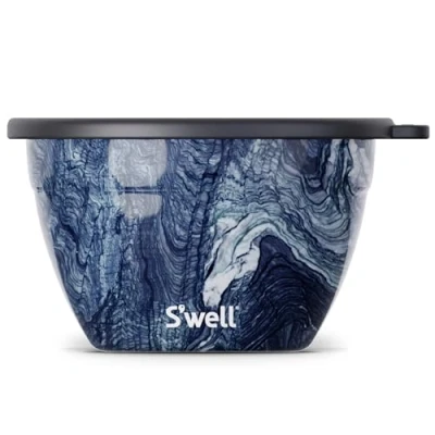 Image of S&#039;well Salad Bowl Kit, Azurite Marble. Lunch Box with Compartments, Removable Tray and Dressing Pot. Adult&#039;s Box, Picnic Leak Proof, Dishwasher Safe, Stainless Steel. 1.9L, Blue