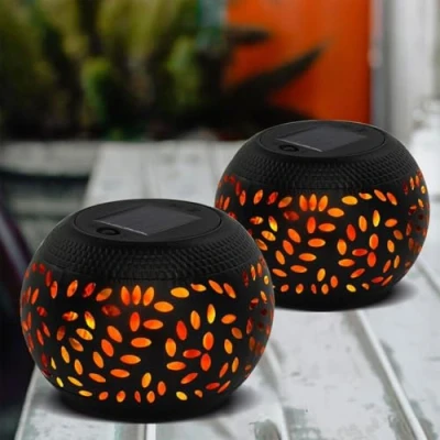Image of pearlstar Solar Garden Lanterns Waterproof, Table Lights with Flickering Flame, 2 Packs Decirative LED Flame Lamps Outdoor Ornaments Black