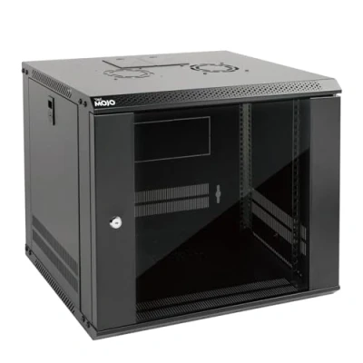 Image of Tecmojo 9U Wall Mount Server Cabinet IT Network Rack Enclosure Lockable Door and Side Panels Black, Standard Glass Door, 17.7inch Depth, for 19 Equipment, A/V Devices (9U Door)