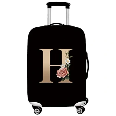 Image of Initial Letter Printed Design Travel Trolley Case Cover Protector Washable Suitcase Luggage Storage Covers for 18 28 inch (XL (29 32 Luggage), gold H)