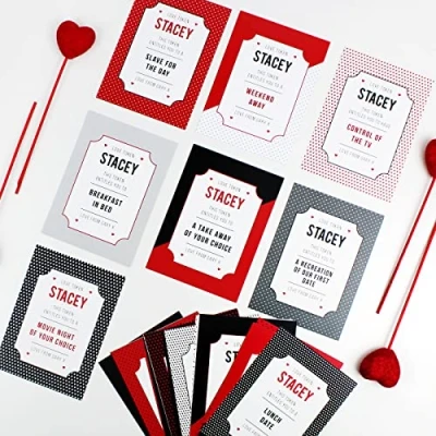 Image of Custom Personalised 48 x Printed Novelty Love Tokens Vouchers. Valentines Gift for him/her, Couples, Lovers
