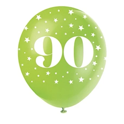 Image of Assorted Color Number 90 Latex Balloons (30cm) Pack of 5 Perfect for Birthdays &amp; Special Occasions