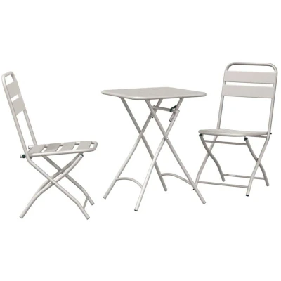 Image of vidaXL 3 Piece Folding Bistro Set in Beige Steel
