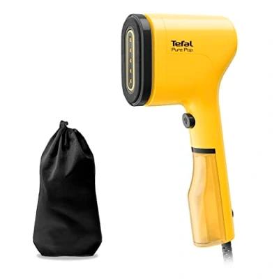 Image of Tefal Pure Pop Slim Handheld Clothes Steamer, No Ironing Board Needed, Ready to Use in 15 Seconds, 70ml Detachable Water Tank, Travel Iron, Garment Yellow, DT2026