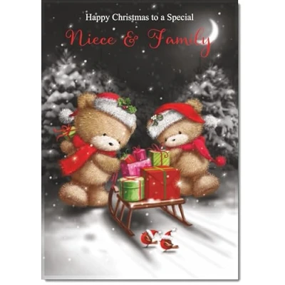 Image of doodlecards Niece and Family Christmas Card Cute Bears at Night Medium Size for &amp; with Plain Envelope