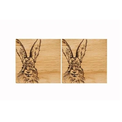Image of The Just Slate Company Set of 2 Hare Oak Coasters