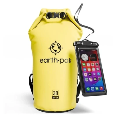 Image of Earth Pak Waterproof Dry Bag Roll Top Sack Keeps Gear for Boating, Hiking, Camping and Fishing with Phone Case (Yellow, 30L)