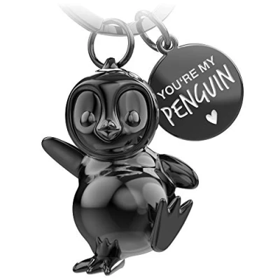 Image of FABACH Penguin Keyring Breezy Lucky Charm Gifts Girlfriend or Boyfriend Partner Gift Love for Birthday, Anniversary Engraving You&#039;re My Penguin, Black (shiny)