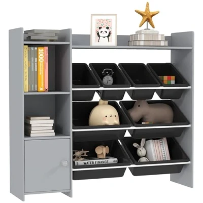 Image of AIYAPLAY Toy Storage Units, Kids with 8 Removable Bins, Shelves, Cabinet, Organizer for Playroom, Room, Nursery, Grey