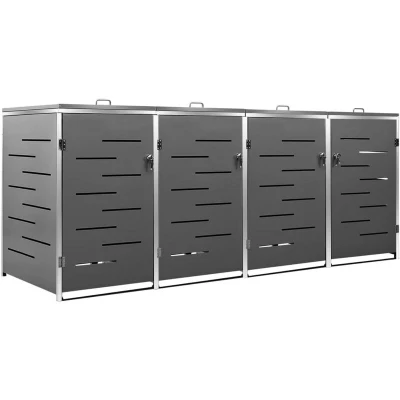 Image of vidaXL Quadruple Wheelie Bin Shed 276.5x77.5x112.5 cm Stainless Steel