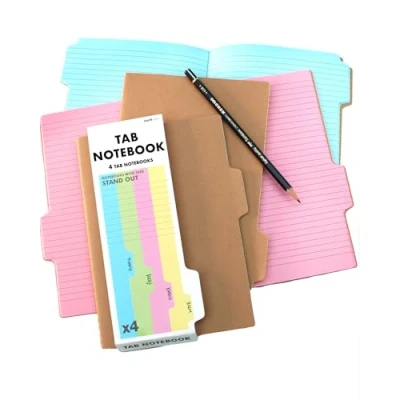 Image of Suck UK A5 Notebook With Dividers Exercise Book Annotation Tabs Study Essentials Set Of 4 Notepads &amp; Revision Stationary Organiser School Notebooks Kraft