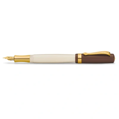 Image of Kaweco Student 20&#039;s Jazz Fountain Pen I Premium Acrylic for Ink Cartridges Nostalgic in Brown and Cream with Golden Details 16 cm Nib: B (Broad)