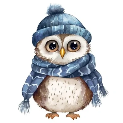 Image of 20 Napkins Winter Owl in Blue Clothing as Table Decoration Paper with Motif Also for Decoupage and 33 x cm