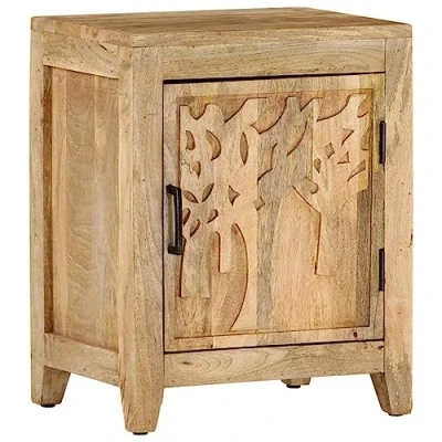 Image of vidaXL Bedside Table crafted from Solid Mango Wood Brown Boho Style Nightstand with Iron Details Versatile Side Cabinet for Bedroom or Living Room