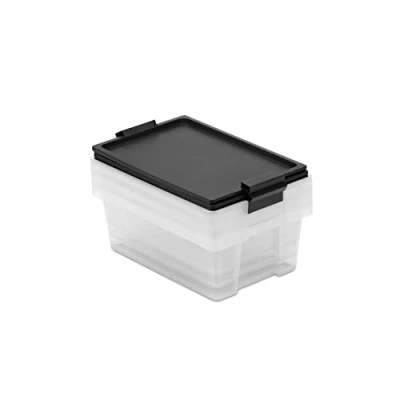 Image of TATAY Set of 3 Storage Boxes with Lid, 60 L Capacity, Handles and Wheels, Lid 100% recycled materials, BPA Free, Red. Measures 37 x 51 45 cm