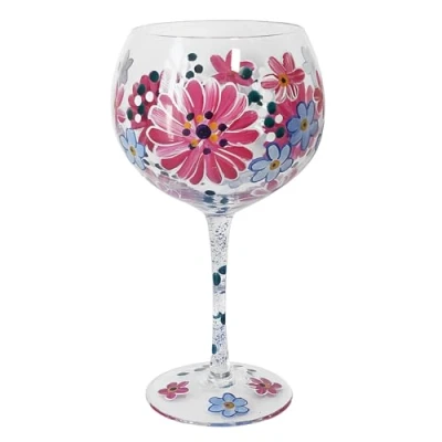 Image of Lesser &amp; Pavey Pink Gerbera Gin Glass Lovely Gift for Women Men Designed by Lynsey Johnstone Luxury Wine Every Occasions
